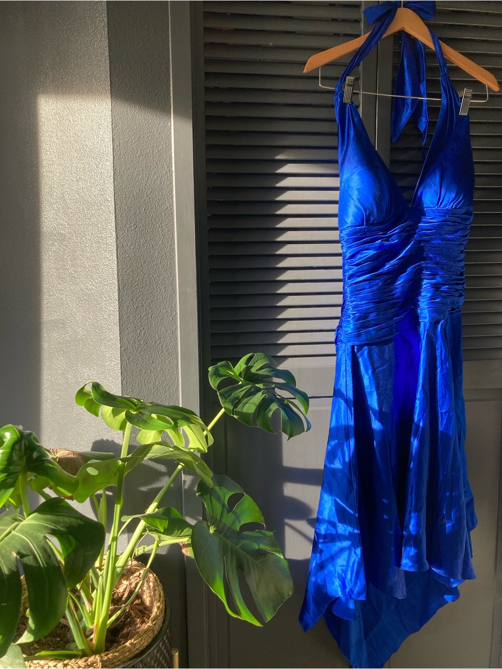 Royal Blue Halter Cocktail Dress Y2K